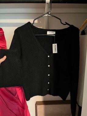 Old Navy Black V-Neck Cardigan with Pearl Buttons